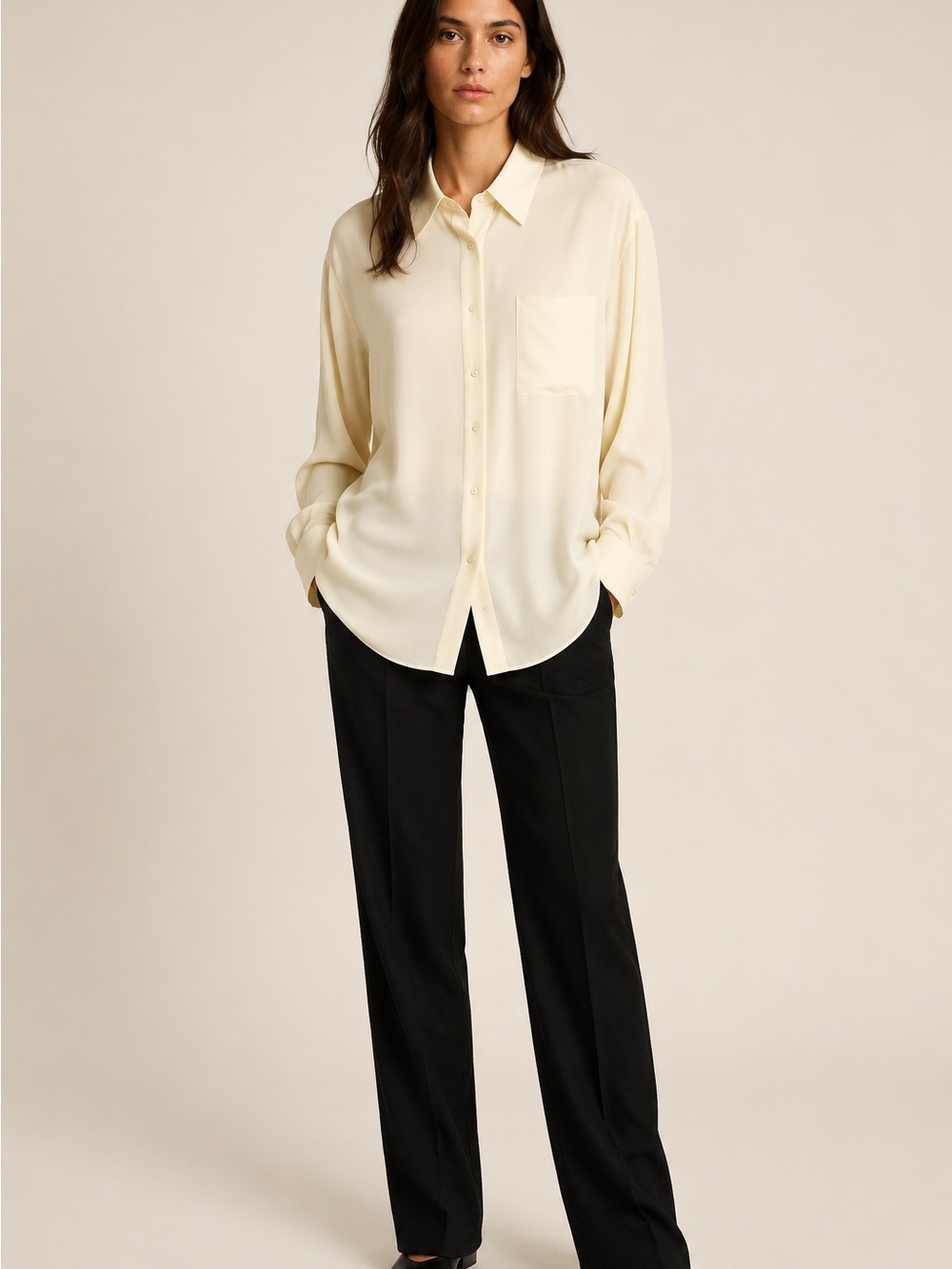 Celine Ivory Viscose Oversized Button-Up Shirt Size 40